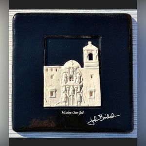 John Brickels Signed 3D Raised Relief MISSION SAN JOSE Clay Art